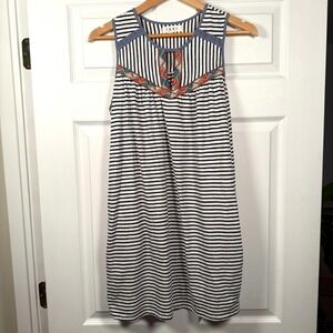 THML Cotton Mini Dress Blue White Stripe Tribal Pattern Trim Sz M